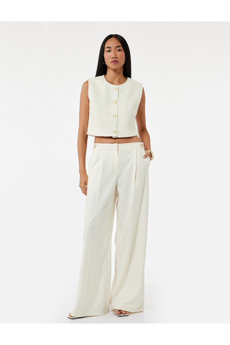 Round Neck Floral Textured Cropped Vest with Jeweled Buttons, Alternate, color, ECRU