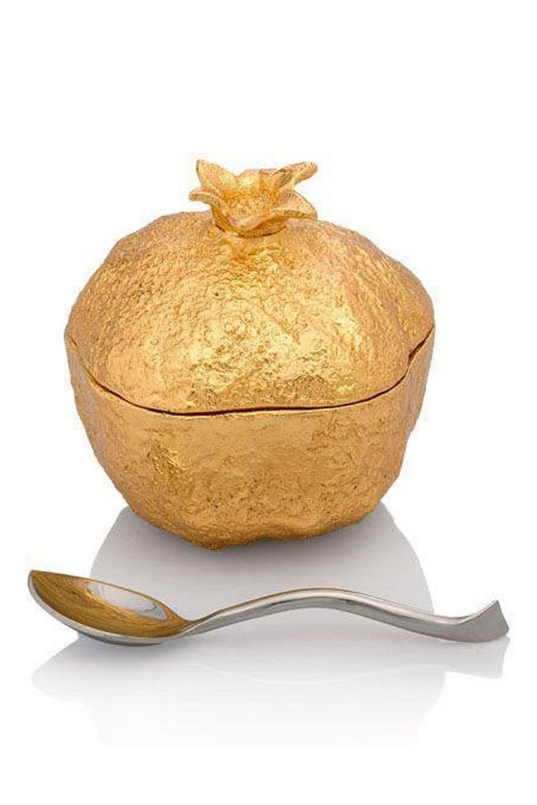 Mini Pomegranate Pot with Spoon, Main, color, GOLDTONE