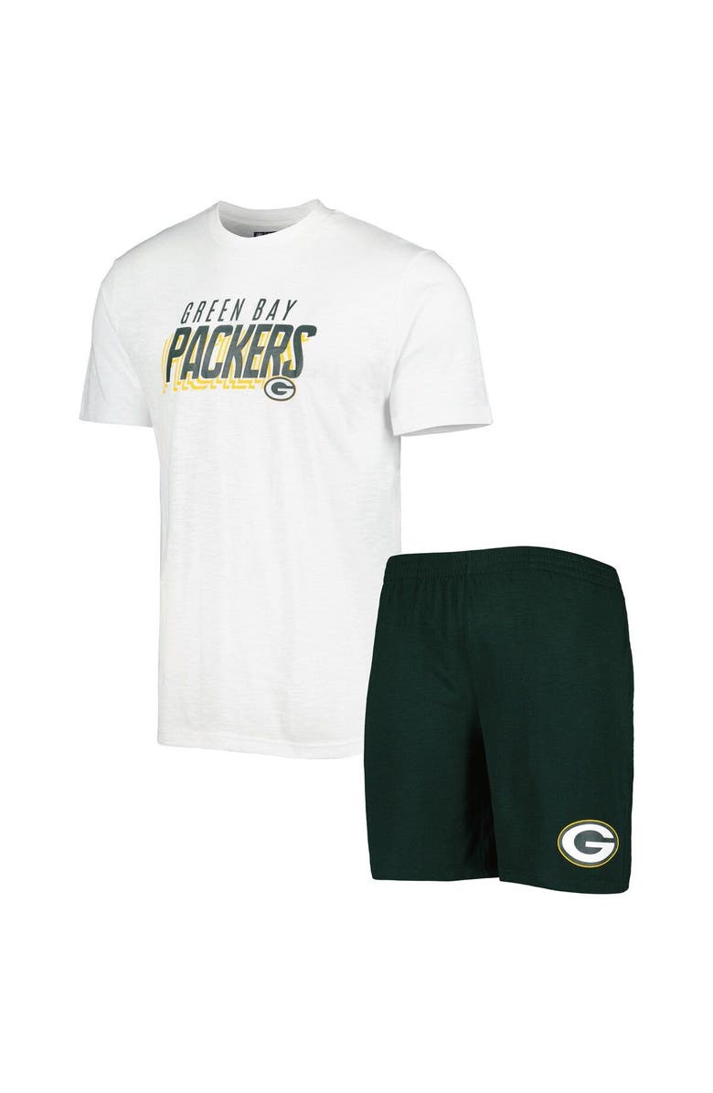 CONCEPTS SPORT Men's Concepts Sport Green/White Green Bay Packers Downfield T-Shirt & Shorts Sleep Set, Main, color, 
