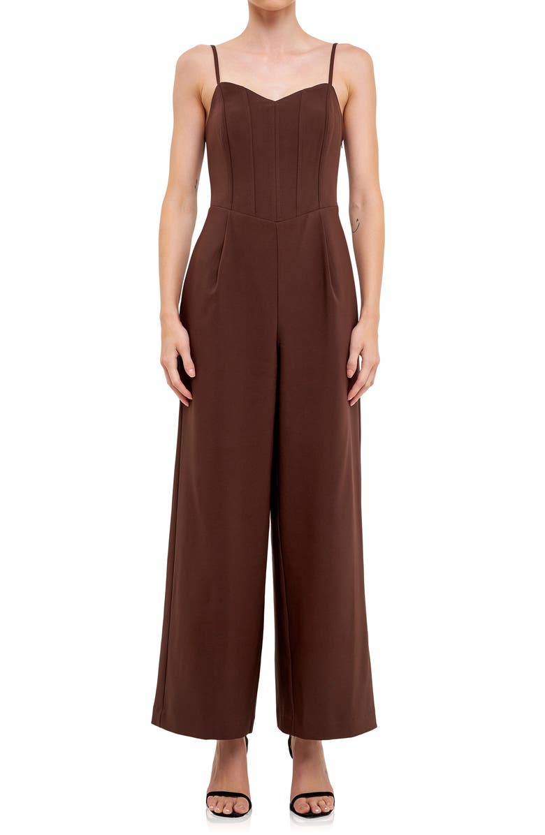 Endless Rose Bustier Wide Leg Jumpsuit, Alternate, color, Chocolate
