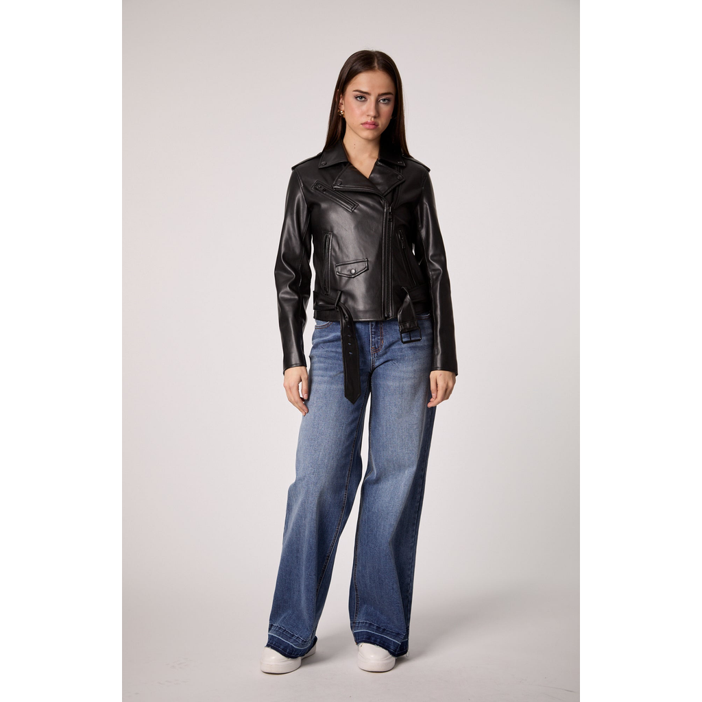 Blue Revival Classic Moto Unreal Leather Jacket In Black
