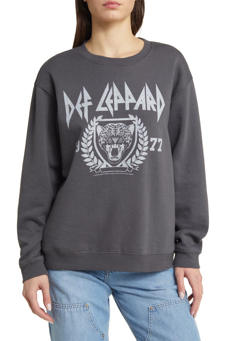 Def Leppard Fleece Graphic Sweatshirt, Main, color, WASHED BLACK