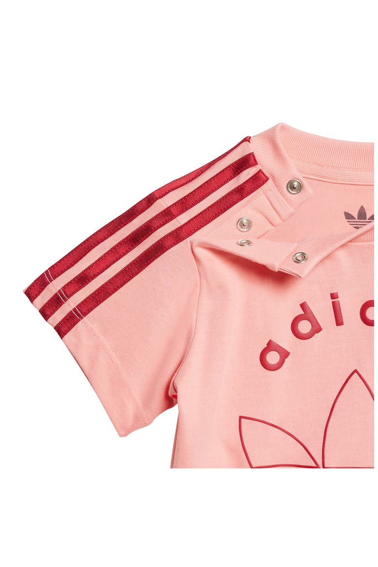 Trefoil Graphic T-Shirt & Bike Shorts Set, Alternate, color, SEMI PINK SPARK/ VICTORY RED
