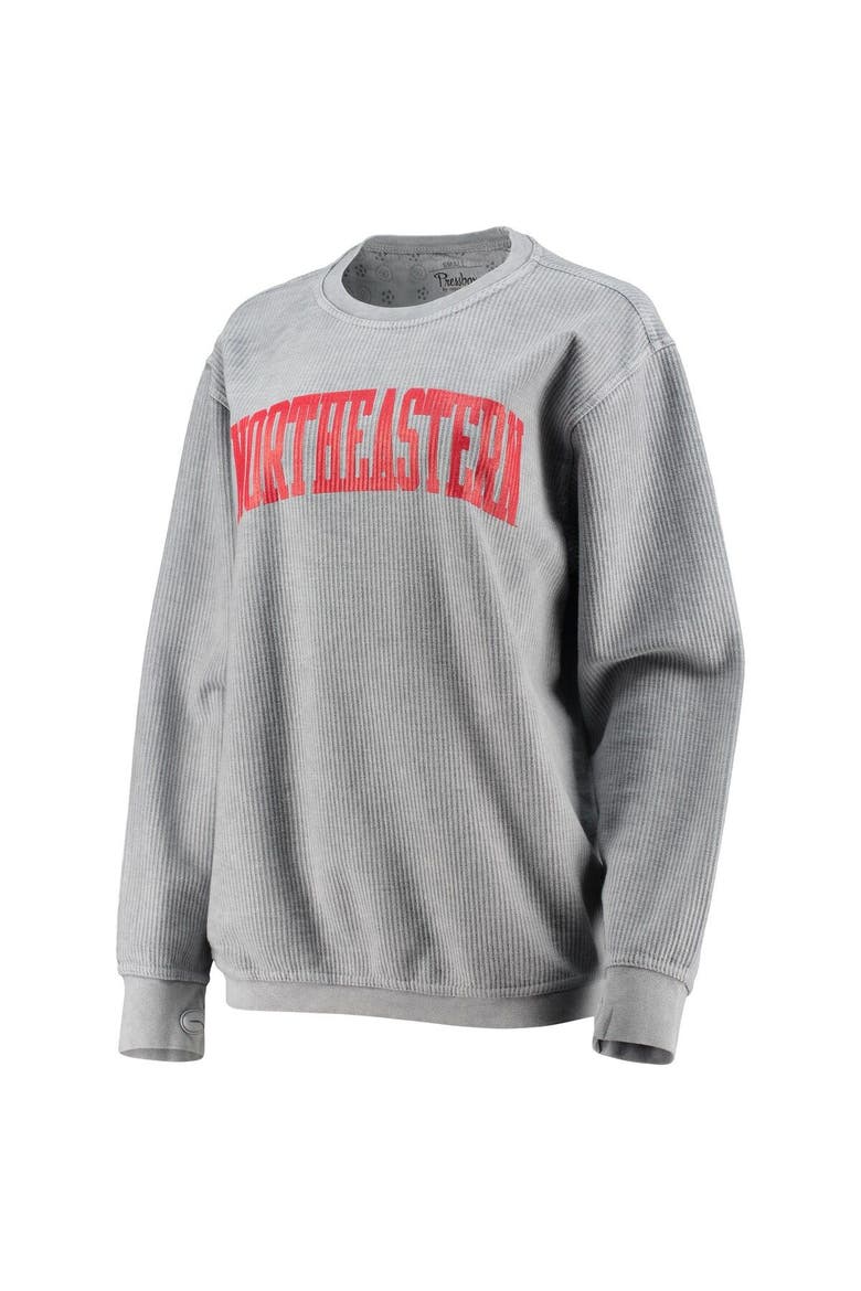 Women's Pressbox Silver Northeastern Huskies Comfy Cord Vintage Wash Basic Arch Pullover Sweatshirt, Alternate, color, Silver
