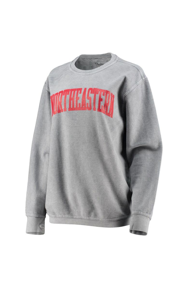 PRESSBOX Women's Pressbox Silver Northeastern Huskies Comfy Cord Vintage Wash Basic Arch Pullover Sweatshirt, Alternate, color, Silver