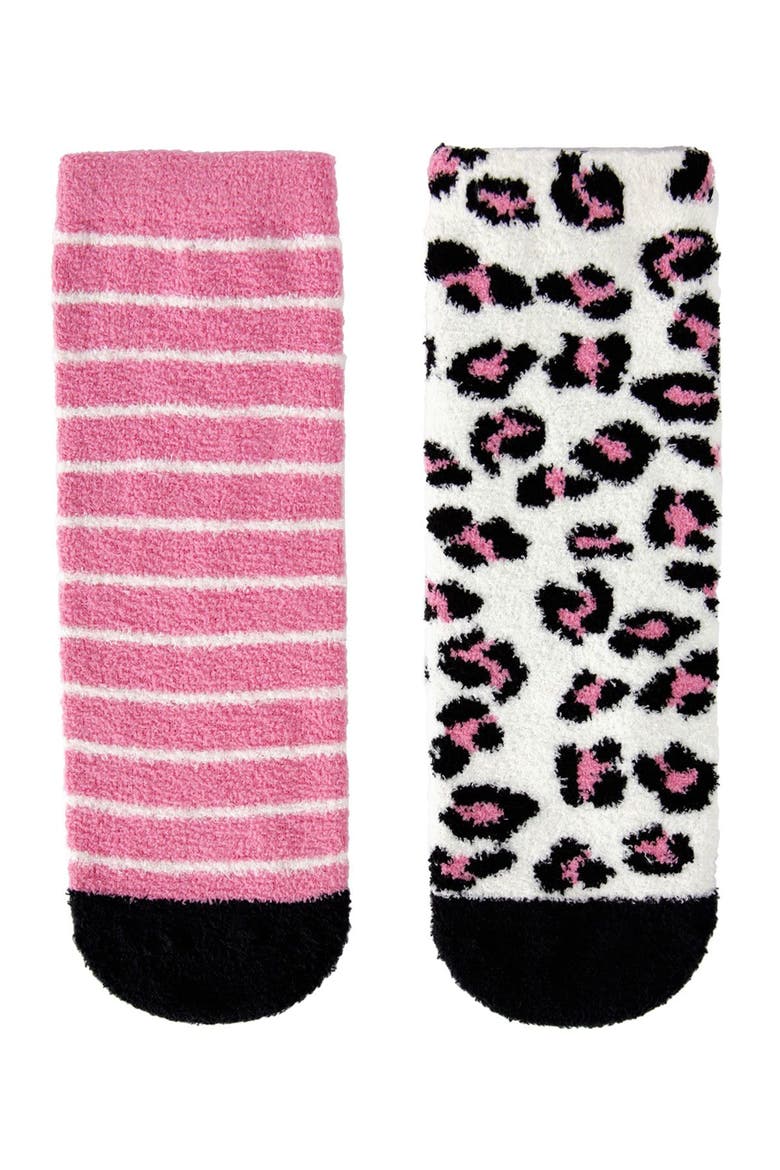 Leopard Fuzzy Non-Skid Socks 2-Pair, Alternate, color, Black