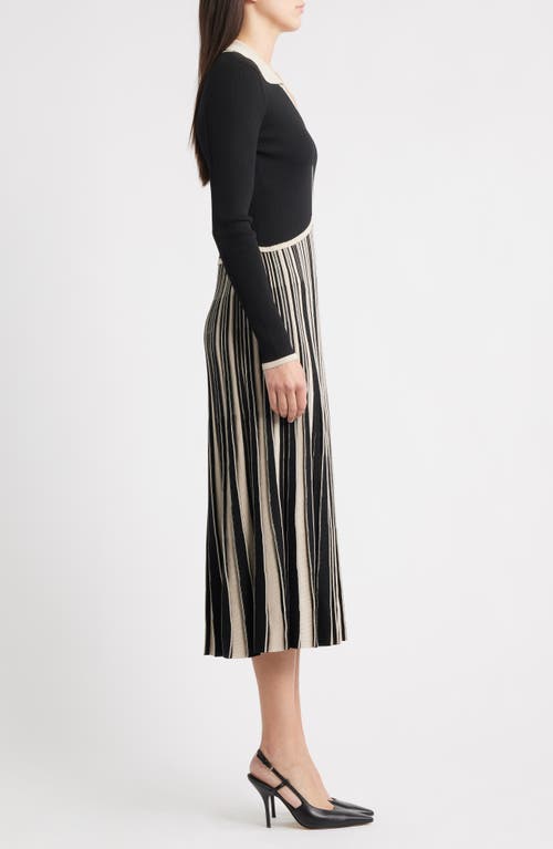 Zoe And Claire Stripe Long Sleeve Pleated Sweater Dress In Multi