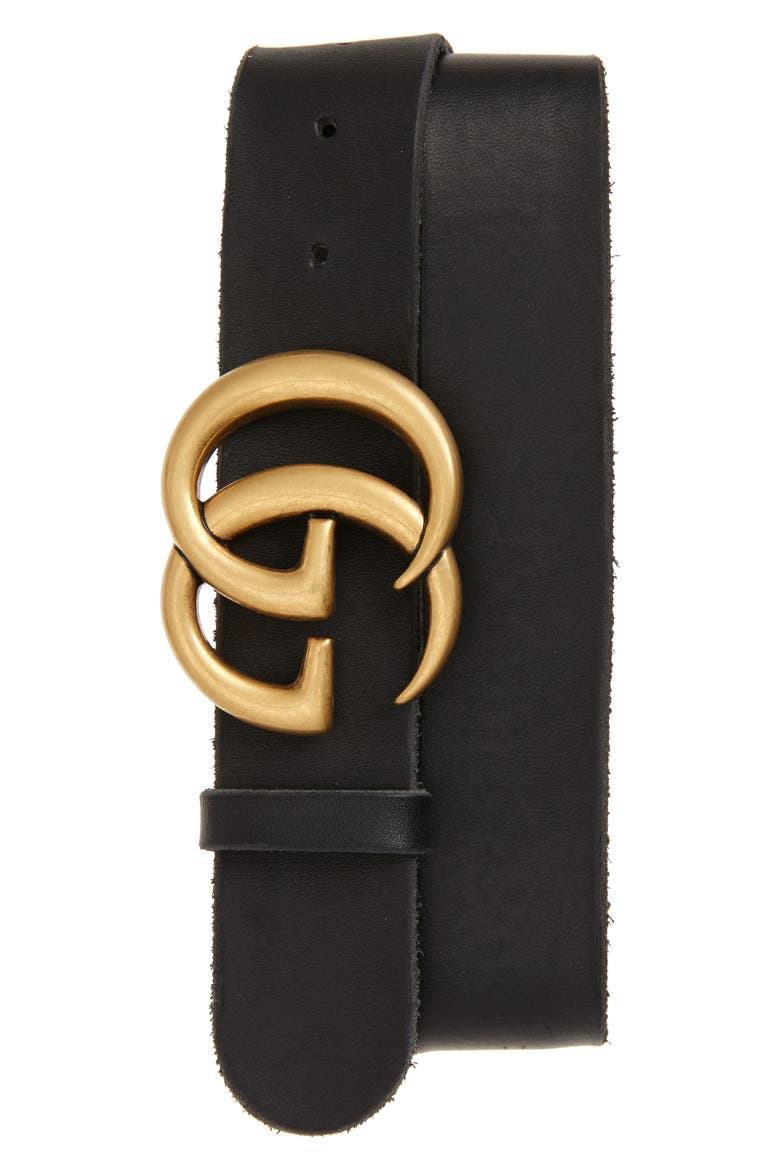 GG Logo Buckle Leather Belt, Main, color, BLACK