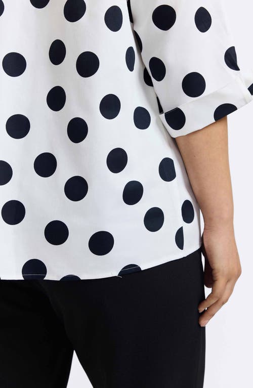 Foxcroft Agnes Dot Print Three-quarter Sleeve Popover Top In White