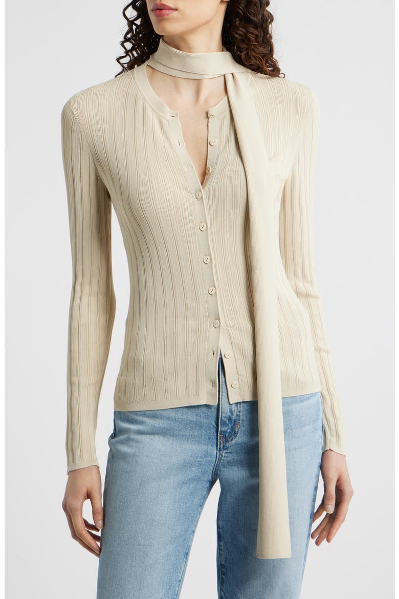 Gianna Tie Neck Rib Sweater, Main, color, BEIGE