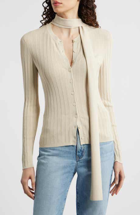 Gianna Tie Neck Rib Sweater