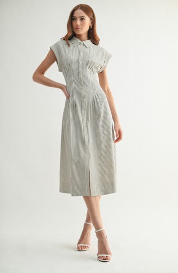 Pleated Midi Shirtdress