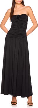 Susana Monaco Flower Detail Strapless Maxi Dress