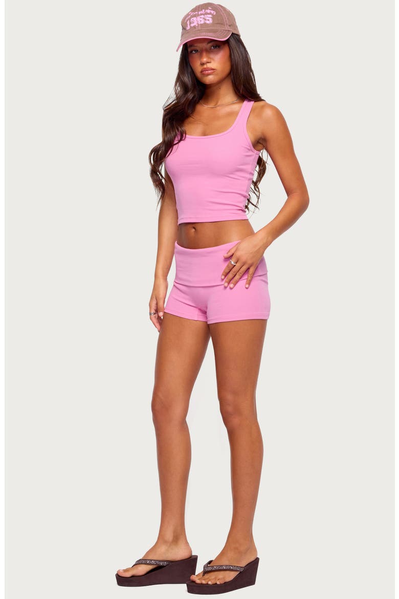 Audrea Foldover Stretch Cotton Bike Shorts, Alternate, color, FUCHSIA