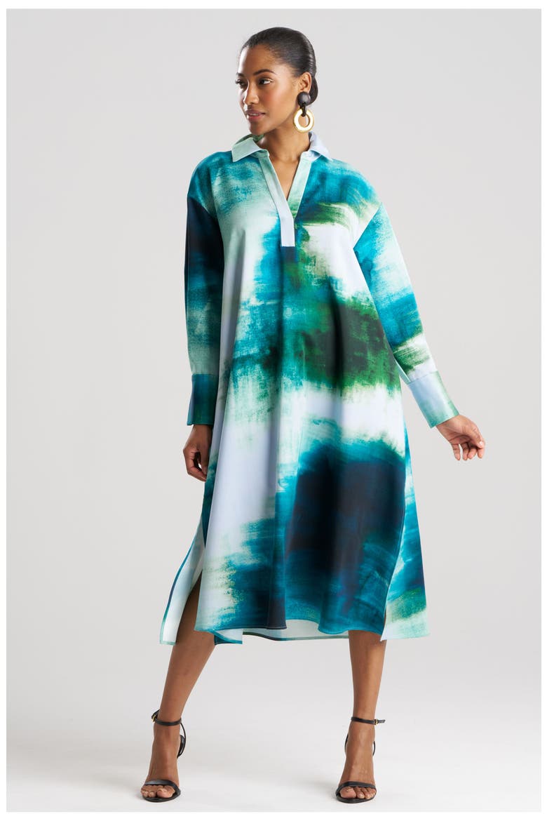 Hisui Cotton Chino Oversized Shirt Dress, Main, color, TEAL W/BLUE