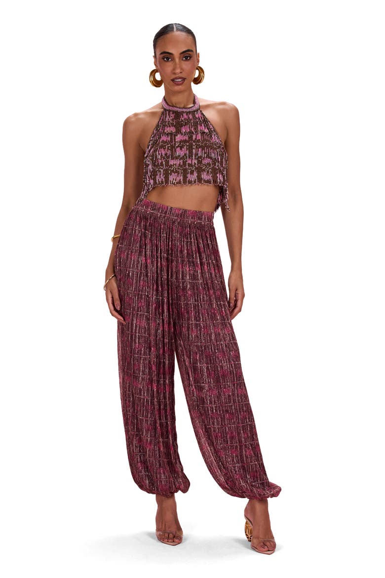 Rose Mirage Beaded Halterneck Top, Alternate, color, BROWN