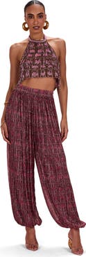 PatBO Rose Mirage Beaded Halterneck Top