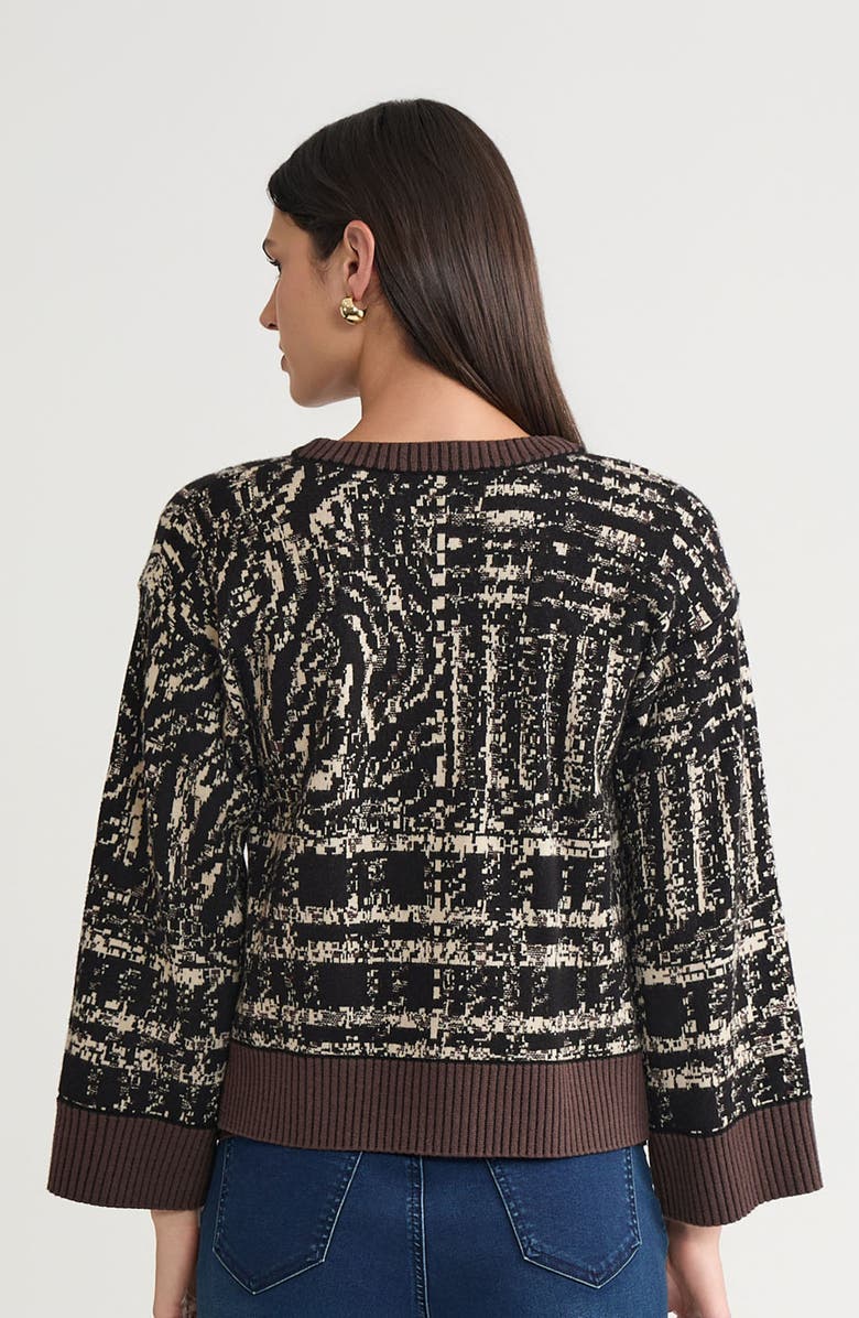Ming Wang Relaxed Contrast Trim Cozy Knit Cardigan, Alternate, color, Dark Umber/Black/Twig