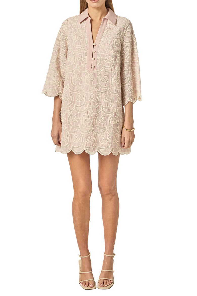 Embroidered Scallop Hem Minidress, Main, color, LIGHT PINK
