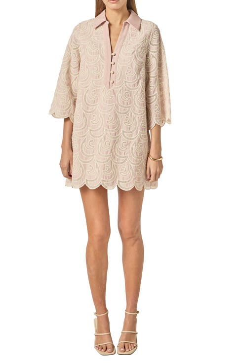 Embroidered Scallop Hem Minidress