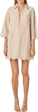 English Factory Embroidered Scallop Hem Minidress