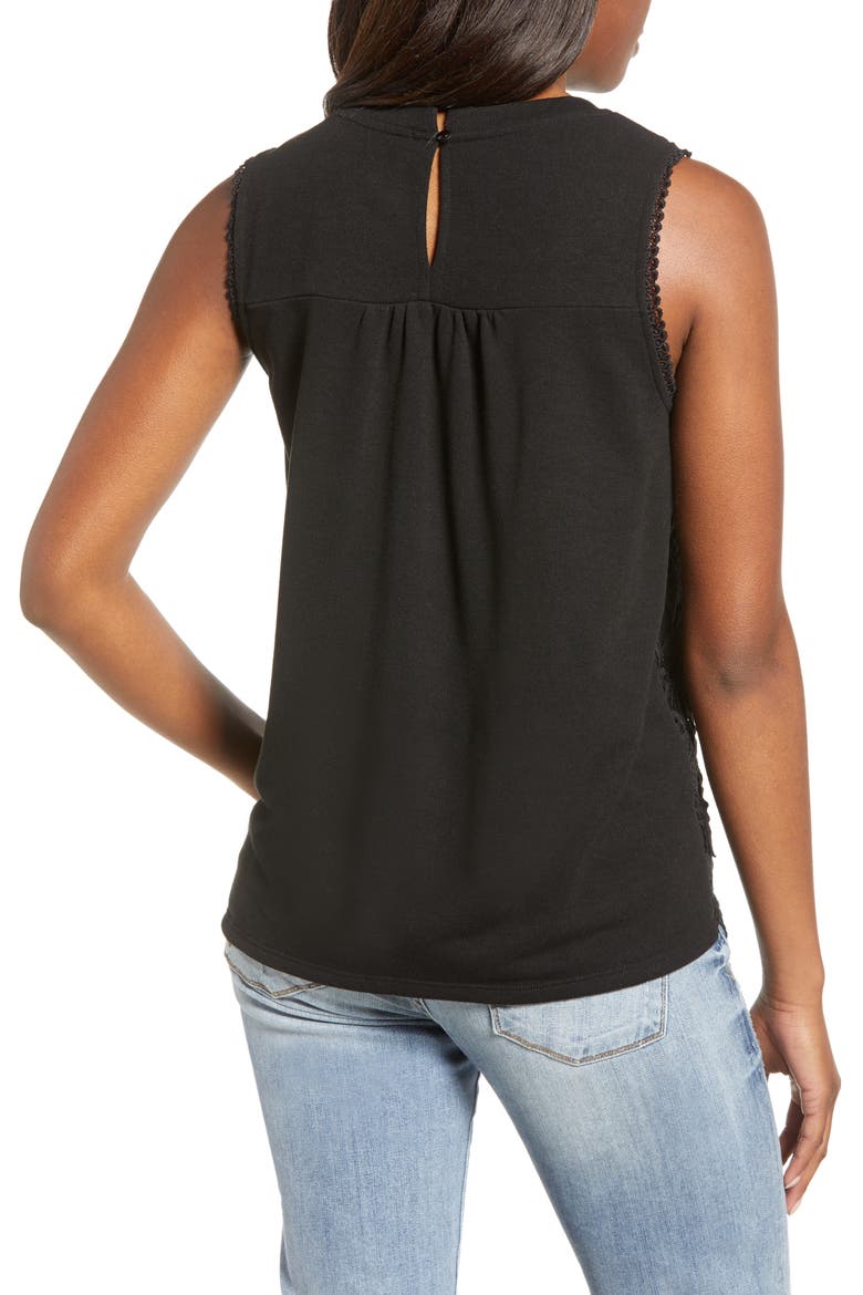 Lace Front Sleeveless Top, Alternate, color, BLACK