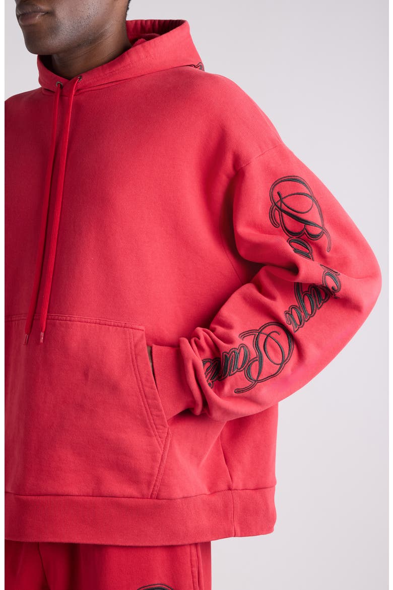 Big B Cursive Logo Embroidered Oversize Dry Fleece Hoodie, Alternate, color, 6167 RED/ BLACK