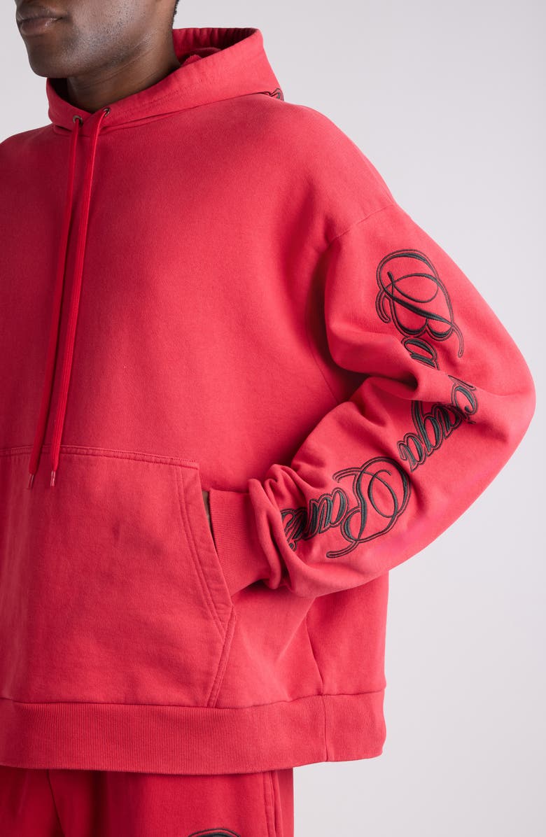Balenciaga Big B Cursive Logo Embroidered Oversize Dry Fleece Hoodie, Alternate, color, 6167 Red/ Black