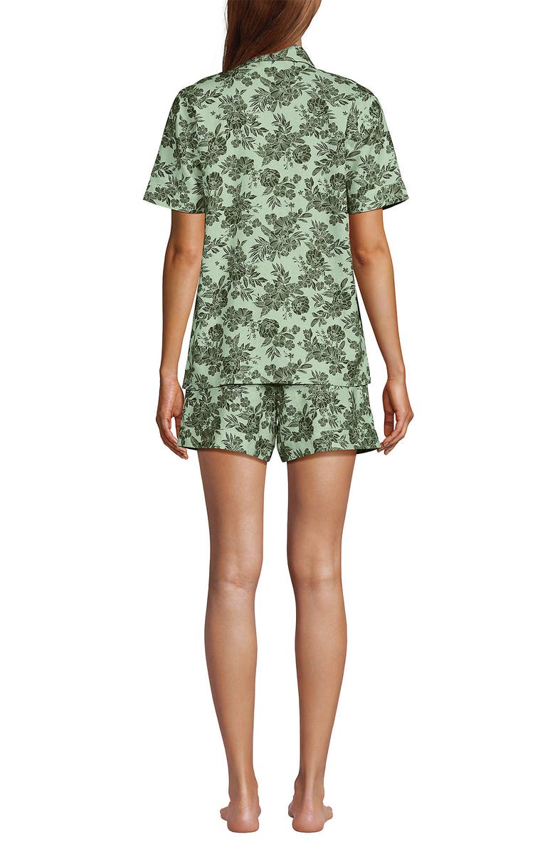 Lands' End Women Linen 2 Piece Pajama Set - Short Sleeve Top and Shorts, Alternate, color, Icy Mint Green Romantic Floral