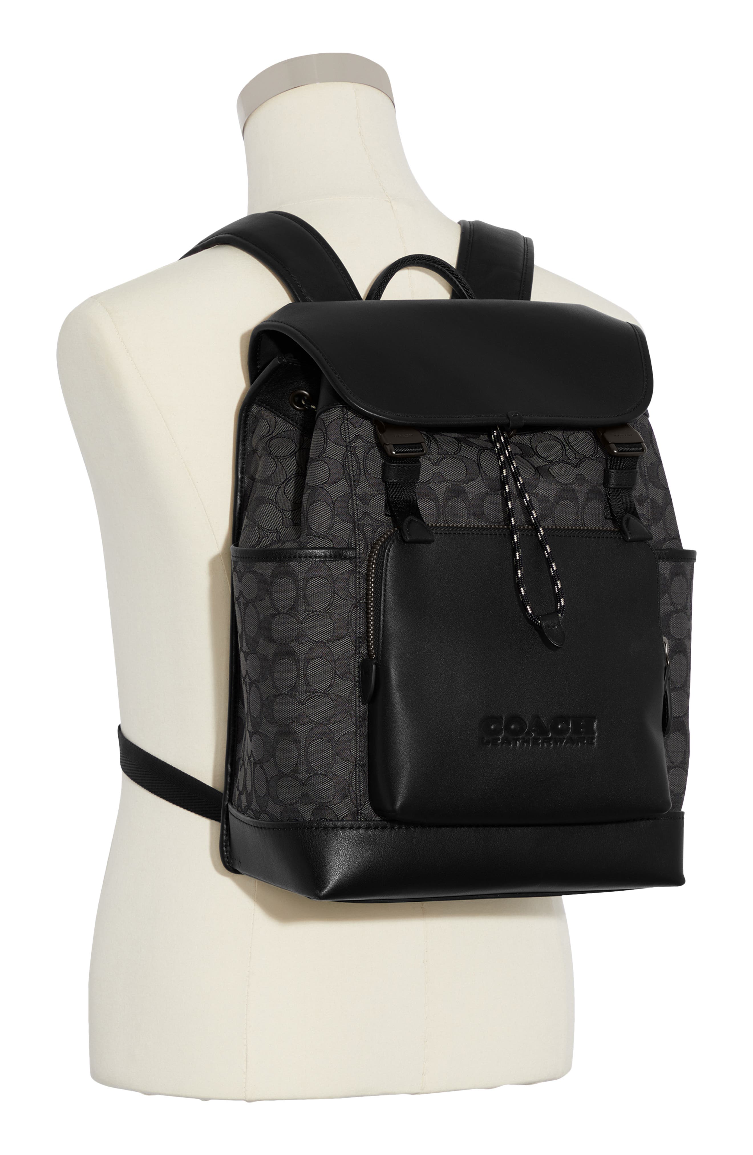 COACH League Signature Jacquard & Leather Backpack, Alternate, color, 