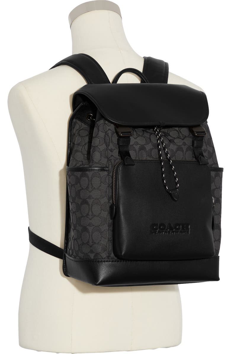 COACH League Signature Jacquard & Leather Backpack, Alternate, color,