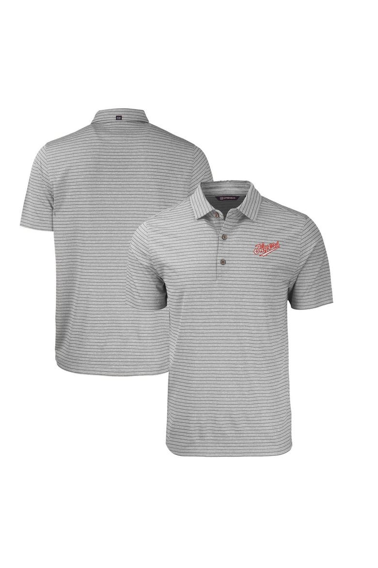Men's Cutter & Buck Heather Gray Dayton Flyers Big & Tall Forge Eco Stripe Stretch Recycled Polo, Main, color, Heather Gray