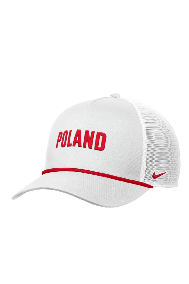 Men's Nike White Poland National Team Rise Rope Trucker A-Frame Adjustable Hat, Main, color, White