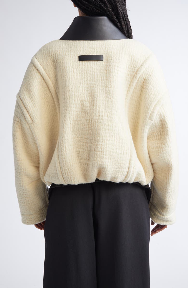 Jean Paul Gaultier Lambskin Leather Collar Bomber Jacket, Alternate, color, Ecru/ Black