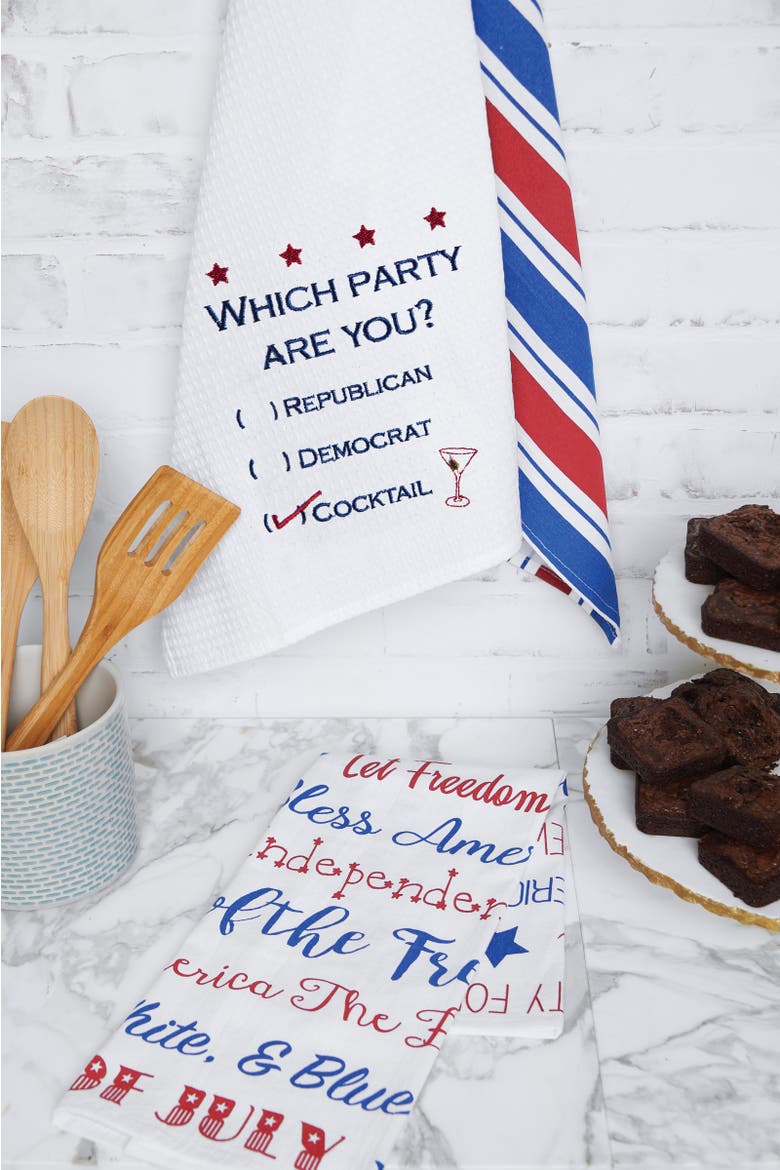 "Which Party Are You" Patriotic 100% Cotton Waffle Weave Dishtowel, Alternate, color, White