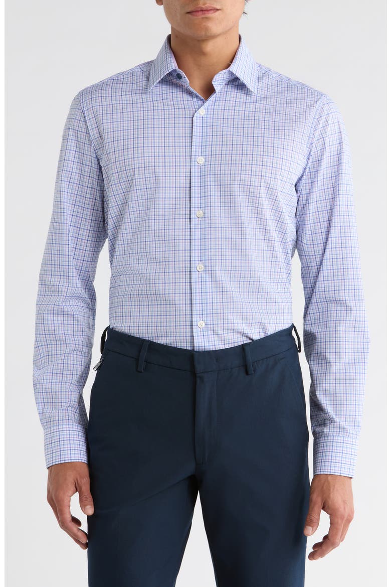 Slim Fit Plaid Stretch Cotton Dress Shirt, Main, color, PURPLE
