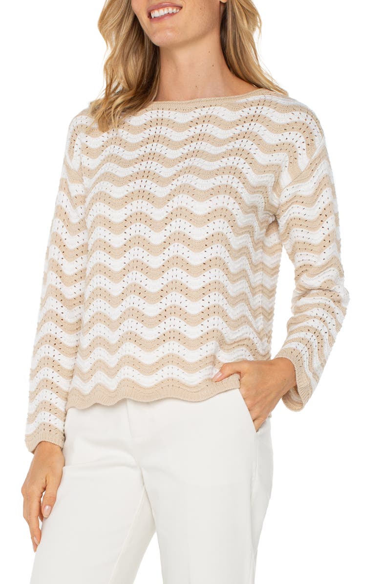 Liverpool Los Angeles Wavy Stripe Pointelle Cotton Blend Sweater, Alternate, color, 