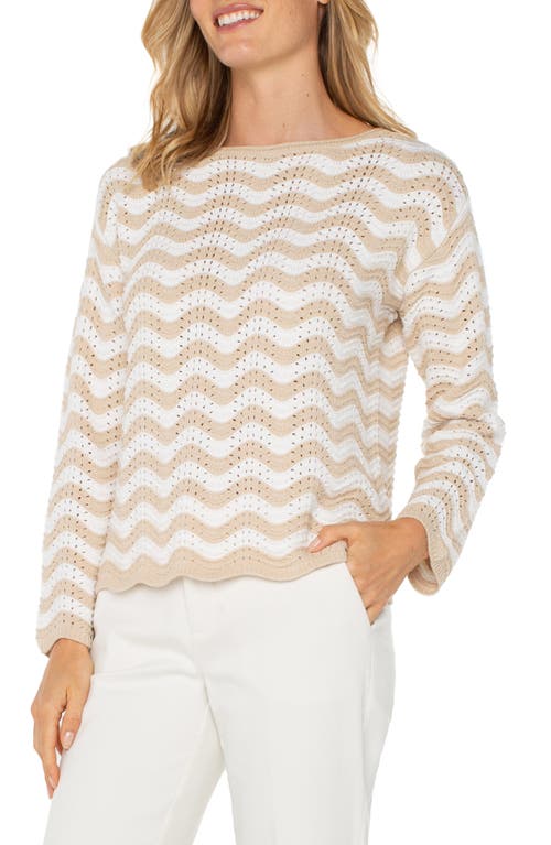 Liverpool Los Angeles Wavy Stripe Pointelle Cotton Blend Sweater In Tan Ivory Strpe