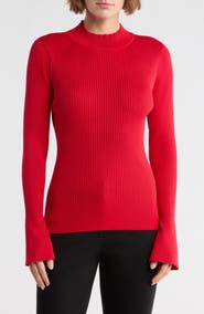 DKNY Mock Neck Bell Sleeve Sweater
