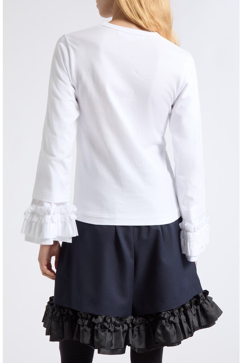 Ruffle Cuff Long Sleeve Cotton Top, Alternate, color, WHITE
