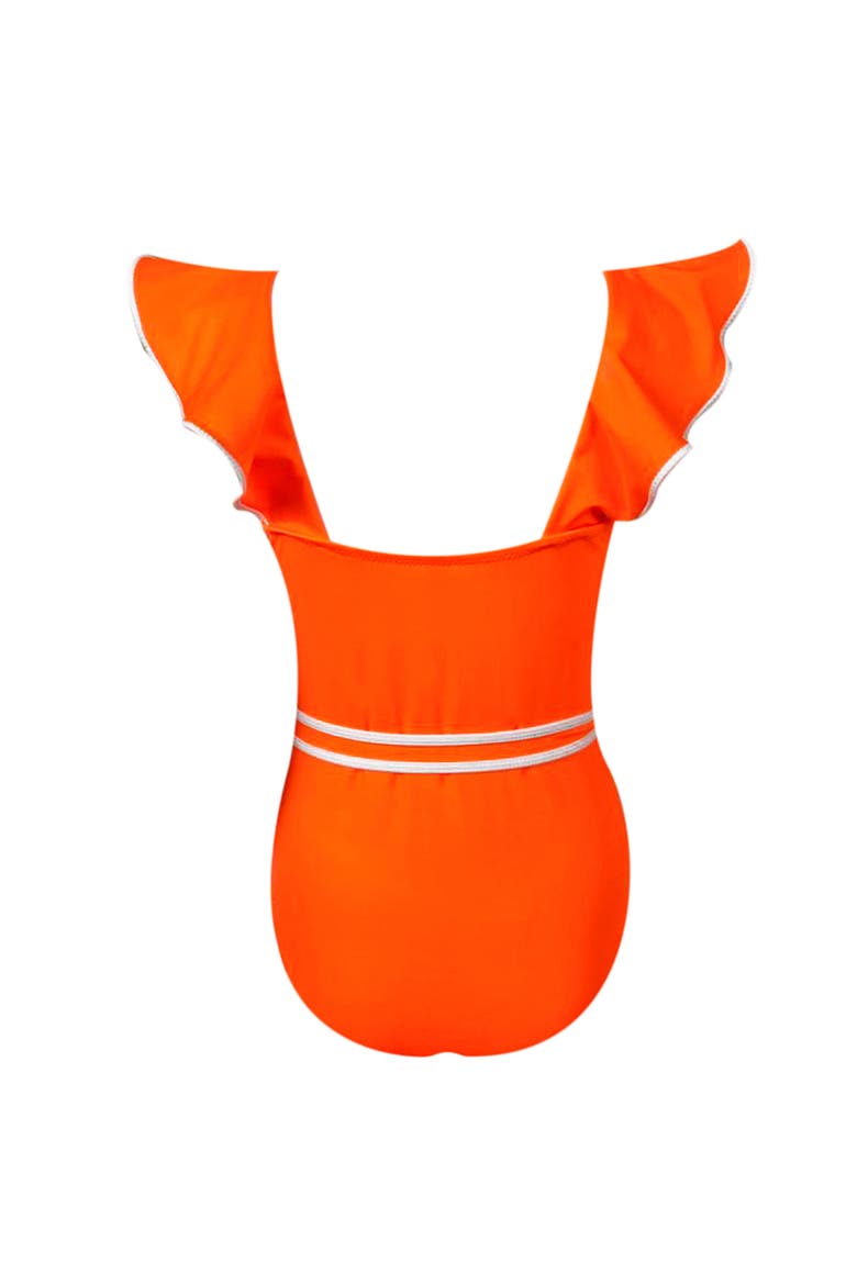 Kids' Vibrant Ruffle with Belt Detail One-Piece Swimsuit, Alternate, color, Orange