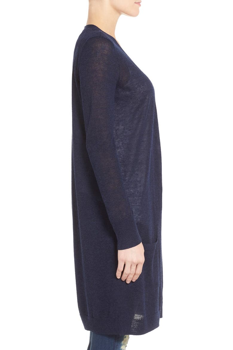 Long Linen Blend Cardigan, Alternate, color, NAVY PEACOAT