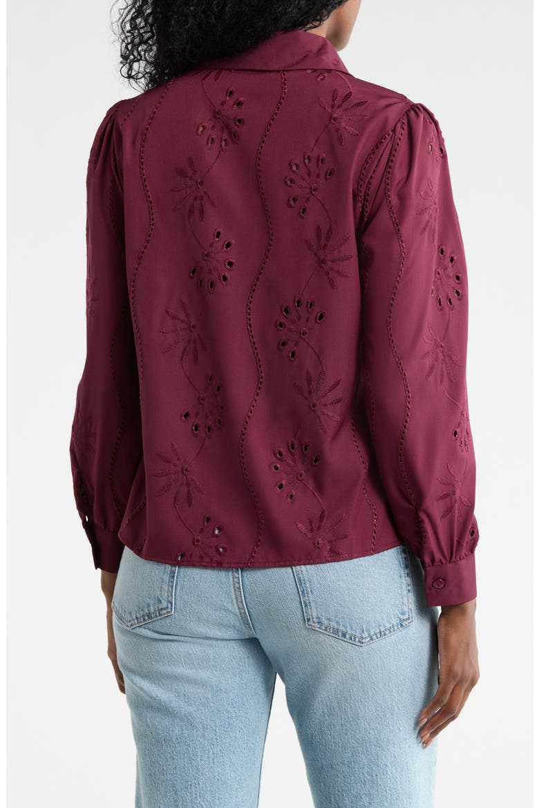 Eyelet Hidden Placket Top, Alternate, color, BURGUNDY