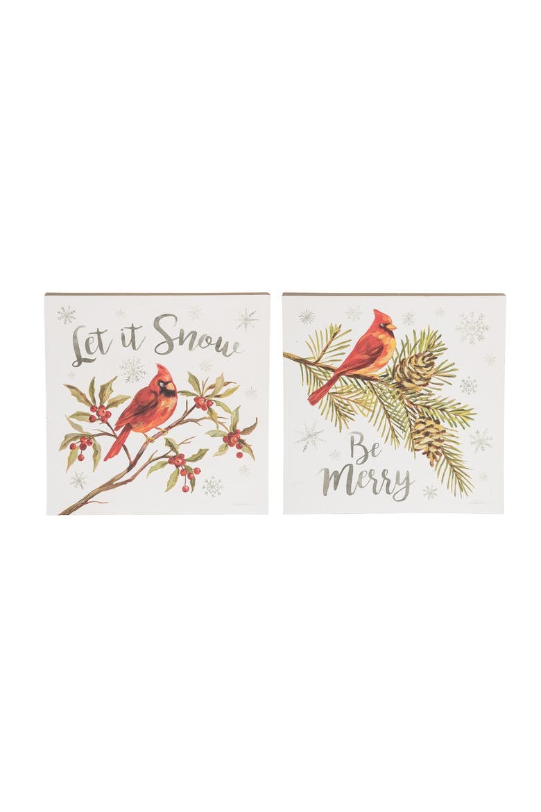 Cardinal Season Wall Art A/2 Table Sitter Freestanding Centerpiece Decoration 13.6 x 13.6 x 1.5 Inches., Main, color, White