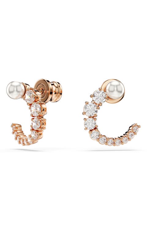 Matrix Faux Pearl & Zirconia Frontal Hoop Earrings