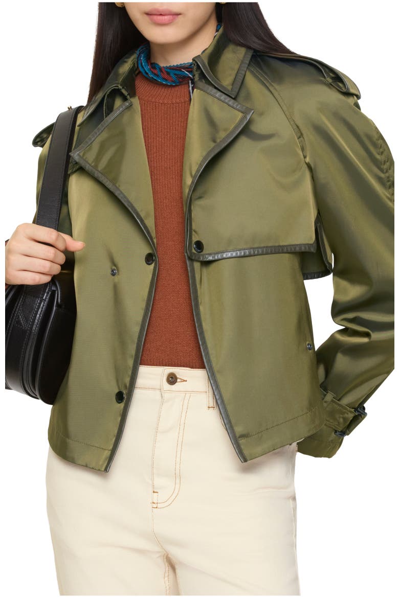Short Nylon Blend Trench Coat, Main, color, Tent green