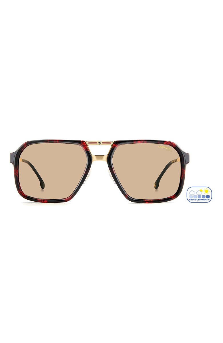 Carrera Eyewear Victory 59mm Photochromic Square Sunglasses, Main, color, Red Havana/ Brw Ft Ar
