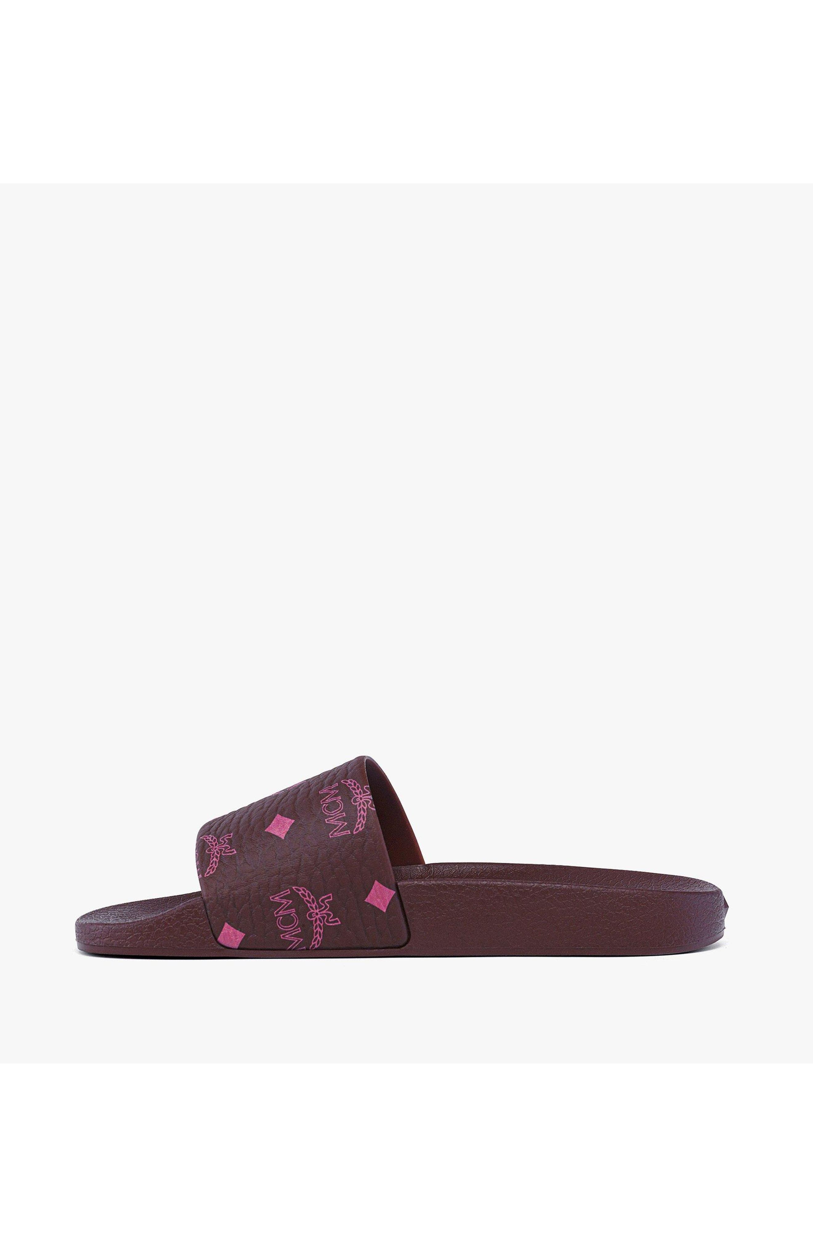 MCM Women's Monogram Print Rubber Slides, Alternate, color, Cinnamon