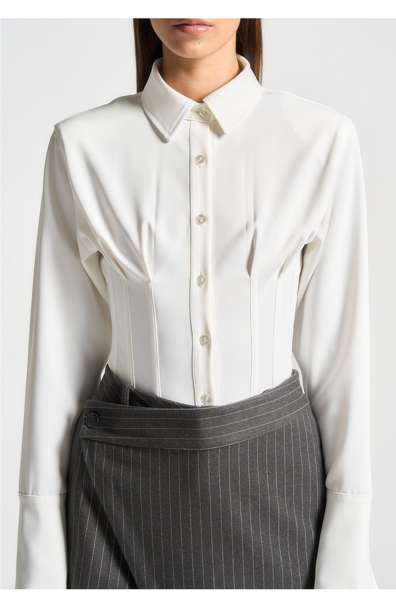 Manière De Voir Agnes Corset Shirt Bodysuit, Alternate, color, Off White