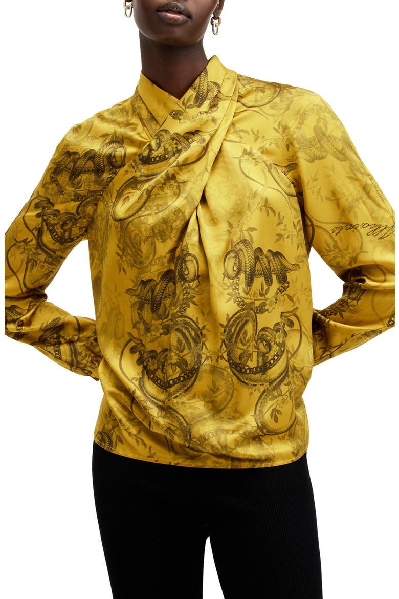 Zola Long Sleeve Satin Top, Main, color, HELENA GOLD YELLOW
